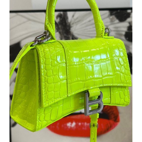 Balenciaga XS Hourglass Croc-Embossed Leather Top Handle Bag - Picture 1 of 10
